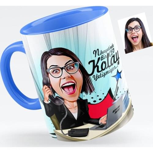 Personalized Women 'S CEO Caricature Of Blue Mug cup-1