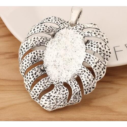 2 Pieces Tibetan Silver Large Palm Leaf Charms Pendants Blank Cabochon Settings 38x27mm for Jewellery Making 78x64mm