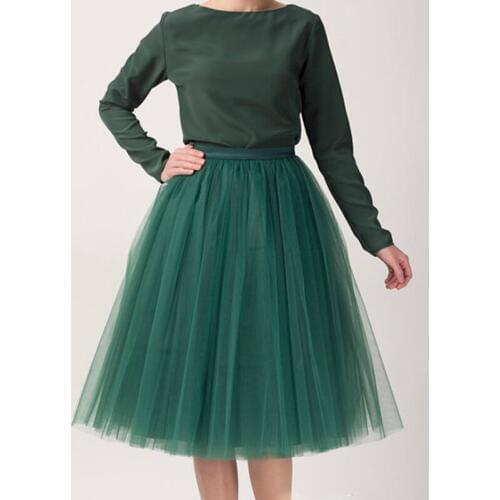 Puffy 7 Layers Tulle Skirt Hidden Zipper Summer Style High Waist Midi Skirts Womens Tutu Pleated Skirt Faldas Saias Custom Made