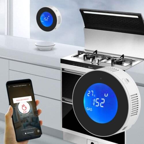 Wifi Smart Natural Gas Alarm Sensor With Temperature Function Combustible Gas Leak Detect LCD Display Smart Life App Message