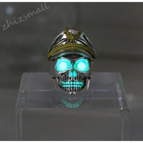 New glow ring Officer skull Ring men women Glowing Ring Luminous World War II Germany rings punk gift Glow In The Dark Jewelry