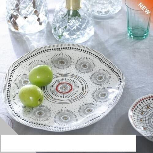 Snack Plate Fruit Tray Dia30cm Plates Tableware Classic Pattern Circled Print Table Dishes Decor Cake Stand Storage