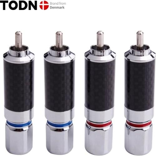 TODN 2PCS Audiophile Eutectic Carbon Fiber Rhodium Plated Speaker RCA Male Plug Solder Wire Connector Splice Adapter Audio Jack