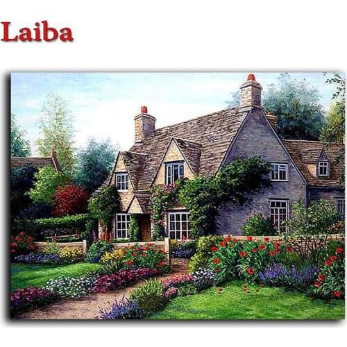 Villa flower garden diamond painting full square round diamond diamond rhinestone mosaic daimond embroidery fairytale landscape