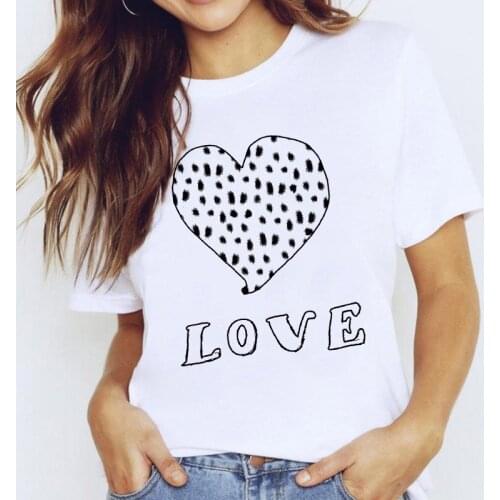 Short Sleeve Tee Plus Size Fashion Tshirt Women 2021 Love Heart Prints Women Tee Tshirts O-Neck Summer Tops Casual Harajuku Top
