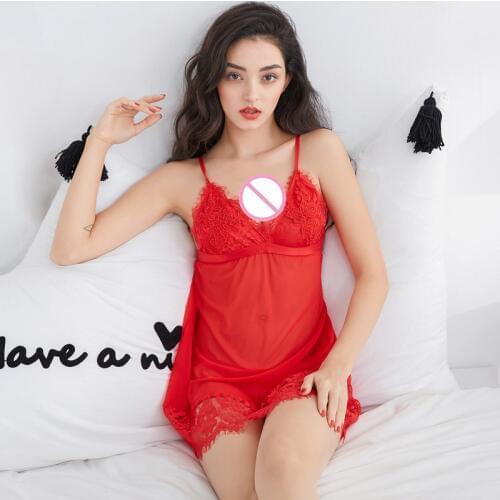 4 Color 2018 Women Fashion Sexy Lace Transparent Lingerie Solid Nightwear Frivolous Intimate Sling Sleepwear Full Slips