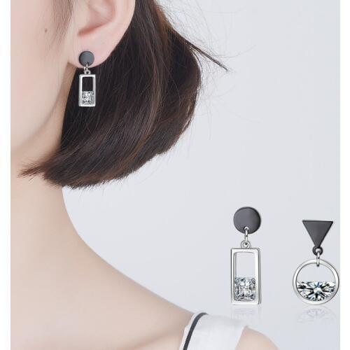 TJP Charm Gun Black Female 925 Silver Stud Earrings Women Jewelry Top Quality Crystal Geometry Silver Earrings GirlAccessories