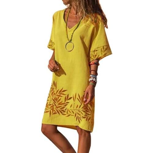 Vintage Print Short Sleeve Women Clothes Summer Dress 2021 Sexy V-neck Plus Size Dresses Elegant Loose Midi Casual Dress