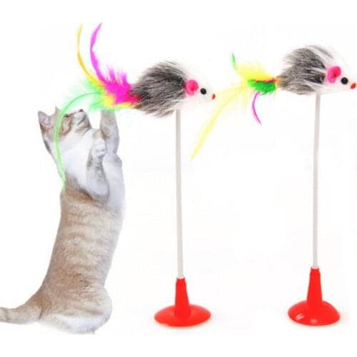 1pcs Elastic Cat Toy Feather False Mouse Bottom Sucker Interavtive Toys for Cat Kitten Playing False Mouse Pet Toys Products