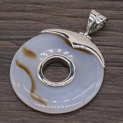 1pc Natural Stone Agates Pendants Reiki Heal Flat Round Big Hole Crystal for Jewelry Making Women Necklace Jewelry DIY