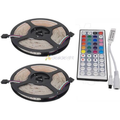 10M 3528 SMD 2x5M 300 Leds RGB Waterproof Flexible LED Strip Light + 44 Key Mini IR Remote For Home Decoration Freeshipping