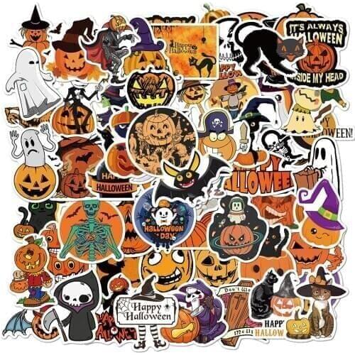 100PCS Cute Cartoon Halloween Stickers Pumpkin Lantern Pegatina To Motorcycle Laptop Skateboard Bike PS4 Guitar Helmet Sticker