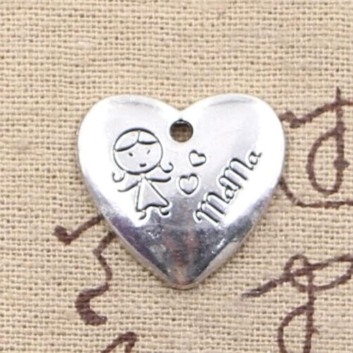 15pcs Charms Heart Mom Children 21x20mm Antique Silver Color Plated Pendants Making DIY Handmade Tibetan Silver Color Jewelry