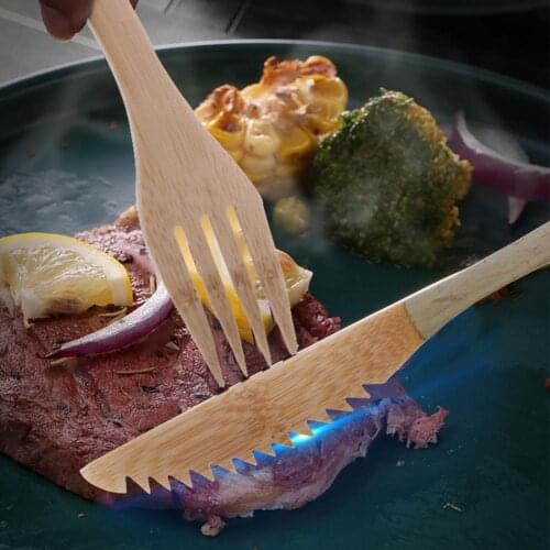 3Pcs/Set Bamboo Tableware Portable Simple Convenient Fruit Fork Cake Spoon Small Cutter Cutlery Set Tableware for Travel