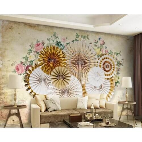 Beibehang Custom wallpaper 3d mural retro stereo round floral sofa background wall decoration painting living room 3d wallpaper