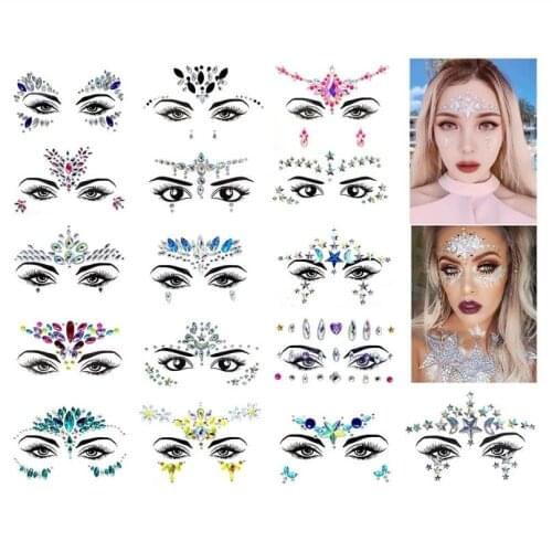 3D Sexy face tattoo stickers Temporary tattoos glitter fake tattoo rhinestones for woman Party face Jewels tatoo T1922