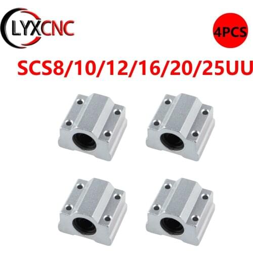 4PCS Linear Motion Ball Bearing Slide Block Bushing SC8UU SCS8UU SC10UU 12UU SCS16UU 20UU 25UU Linear Shaft CNC 3D Printer Parts