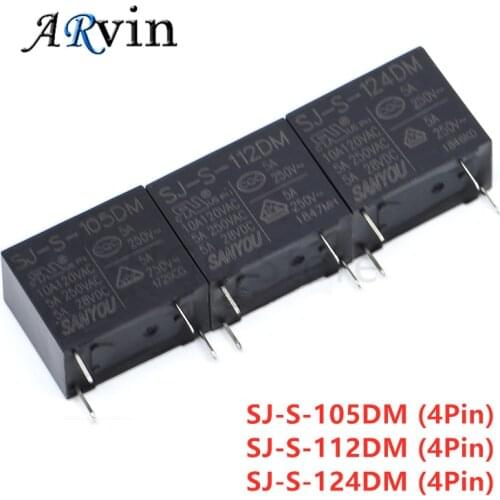 5Pcs/Lot 100%Original New SANYOU SJ-S-105DM 5VDC SJ-S-112DM 12VDC SJ-S-124DM 24VDC 4PINS 5A Power Relay Replaceable (JZC)HF32F