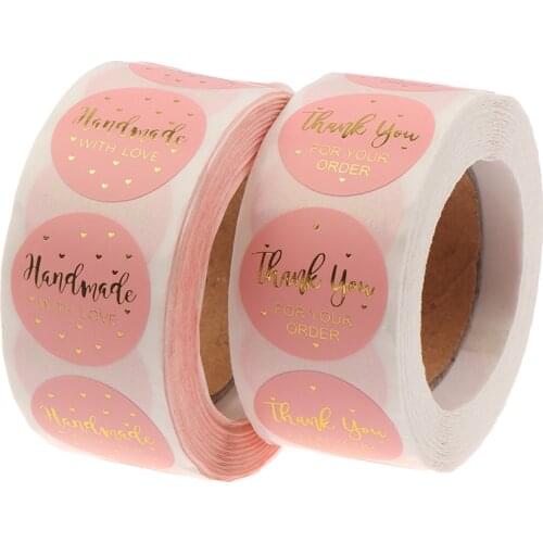 500pcs=1Roll Pink Label Stickers Cute Circle Paper Thank You Seal Labels For Your Order And 1 Inch Handmade Stickers