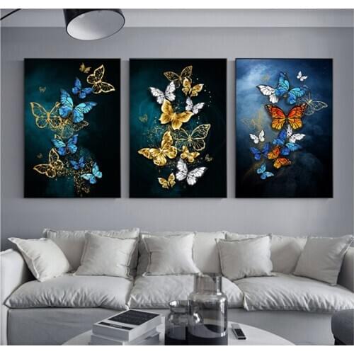 Abstract Golden Blue Butterfly diamond embroidery 3pcs diamond painting full square round diamond picture of rhinestonesZP-2182
