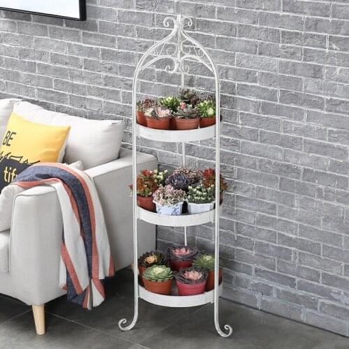 Balcony Multi-layer Wrought Iron Flower Stand Indoor Living Room Succulent Round Flower Pot Shelf Simple Retro Storage Racks