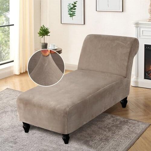 Velvet Chaise Lounge Cover Solid Stretch Armless Sofa Slipcover Chaise Chair Covers for Living Room Furniture Cover Slipcovers