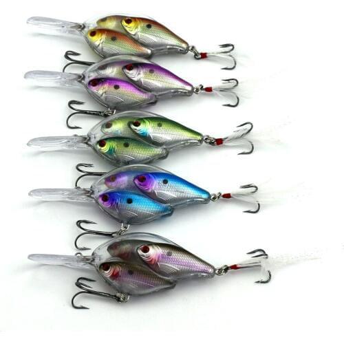 Big Sale 5pcs Group Fish Wobblers Artificial Crankbait Fishing Lures Black Feather Hooks Hard Plastic Fishing Tackle 9.7cm 17.1g