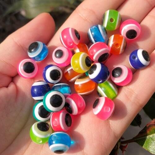 50pcs/Lot Round Shape Spacer Beads Evil Eye Beads Stripe Resin Spacer Beads For Jewelry Making Bracelet Necklace Charms diy