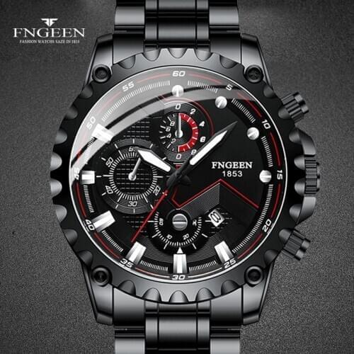 FNGEEN Quartz Men Watches Black Male Clocks Top Luxury Wrist Watch Auto Date Fashion Male Clocks Relogio Masculino