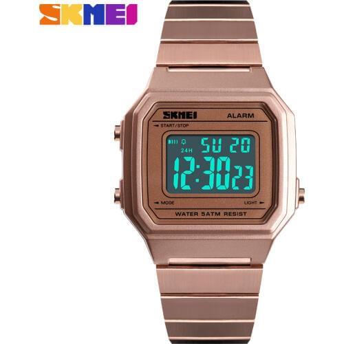 SKMEI 1377 Fashion Casual Women/Men Digital Wristwatches Luminous Steel Strap Week Display Alarm Male Watches erkek kol saati