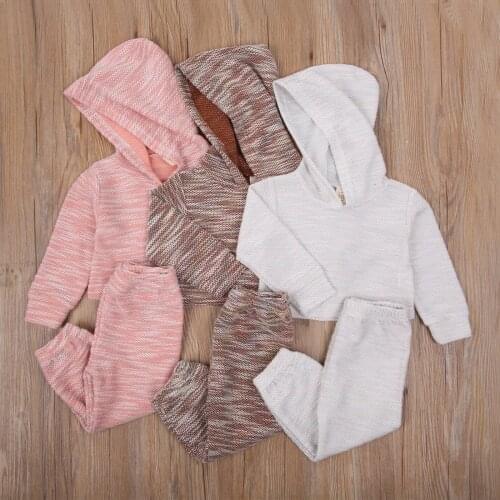 Citgeett Spring 2-6Year Infant Kids Baby Girls Boys 2Pcs Knitted Clothes Set Long Sleeve Hoodie Crops Tops Pants Autumn Outfit