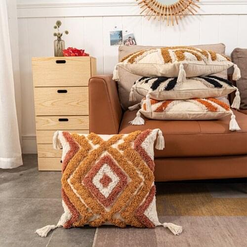 Throw Pillows Bohemian Moroccan Style Tufted Cushion Cover 45*45CM Modern Minimalist Pillowcase Square for Couch Sofa Bed Car
