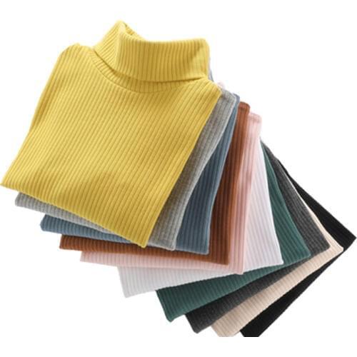 Fall Long Sleeve T-shirts for Kids Girls New Arrival 2020 Children Turtleneck Solid Color Tops Toddler Boys Clothes Pink Clothes