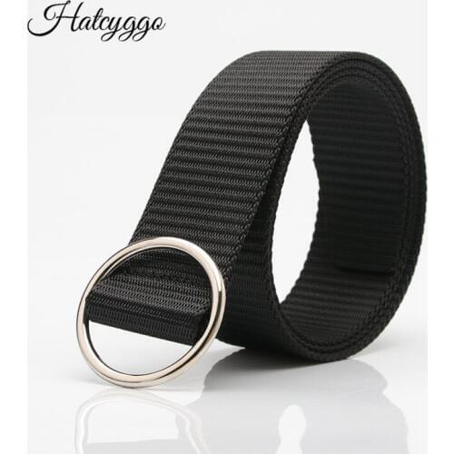 HATCYGGO 2018 Unisex Canvas Belts Students Ring Buckle Waist Belt Fashion Plain Webbing Cotton Belts Casual Nylon Straps Jeans