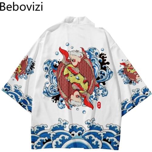 Fish Kimono Men Women Cardigan Haori Obi Asian Clothes Carp China Beach Harajuku Japanese Sets Fashion Pant Suit Yukata Vintage