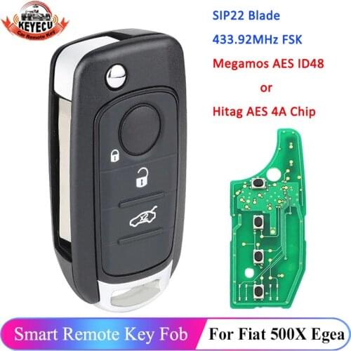KEYECU 3 Button Remote Flip Car Key 433.92MHz for Fiat 500X Egea Tipo 2016-2018 I6FA Model with Megamos AES 4A/48 Chip