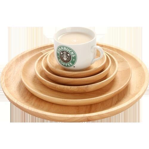 Kitchen Tableware Bread Butter Plates Japanese style Solid Wood Oak Round Fruit Salad Bread Dessert Dish Bowl Tray
