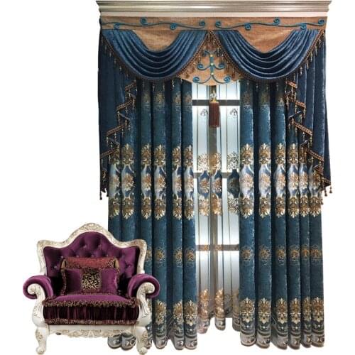Light Luxury Classical Custom European-style Full Blackout Fabric Curtains Finished Embroidered Curtains for Living Room Bedroom