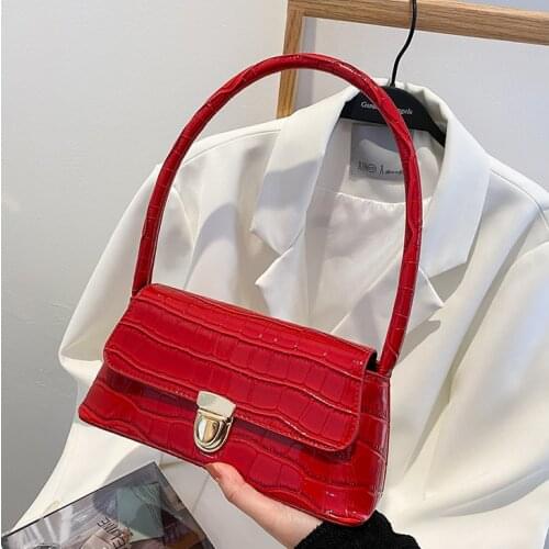 Alligator Pattern Small Shoulder Bags For Women 2021 PU Leather Underarm Bag bolsa feminina Baguette Bags Kawaii Lock Purses