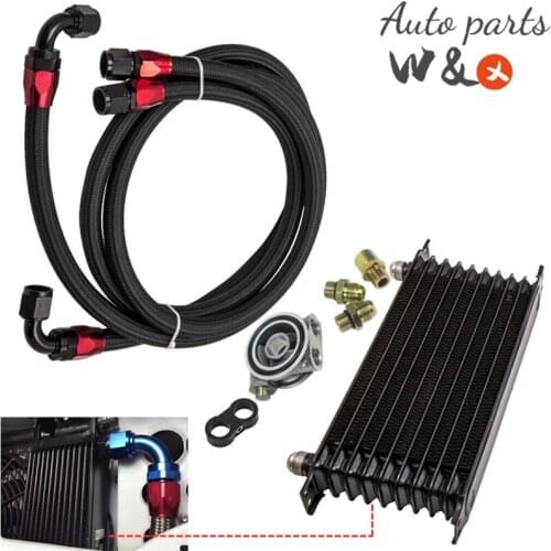 Oil Filter Sandwich Adapter Temperature Sensor & 10 Rows Oil Cooler AN10 Engine Oil Cooler OC-TOL10-1BK