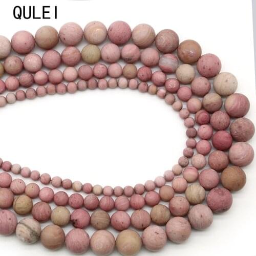 Matte Pink Gem Natural Stone Round Shape Choker Necklace Charms Earrings Spacers Bracelet Jewelry findings AAA Rhodochrosite