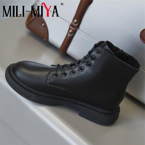 MILI-MIYA New Fashion Zipper Woman Platform Thick Heels Ankle Boots High Quality Leather Classics Lace Up Daily Life Wild Shoes