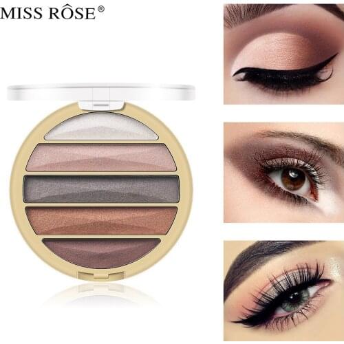 MISS ROSE 5 Color Waterproof Portable Lazy Eye Shadow Cosmetics Pearl Light Matte Hybrid MINI EyeShadow Disc Gift for Women