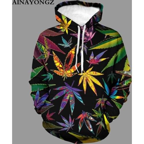 2021 Trendy Hoodies Autumn Men Sweatshirt Fashion 3d Colored Leaves Printed Male Female Pullover Tops Hooded Jacket Streetwear
