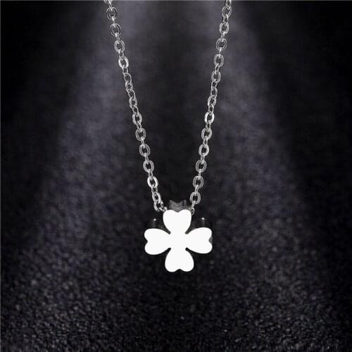 Stainless Steel Three-dimensional Lucky love Heart four-leaf clover shape Pendant Necklace Woman Mother Gift Wedding Jewelry