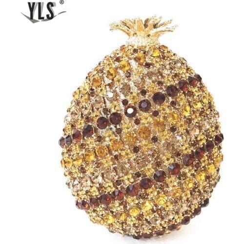 2020 New Formal Occasion Fruit Pineapple Diamond Bag Luxury Gold Purse Women Red Cocktail Party Evening Clutch Bolso Mujer