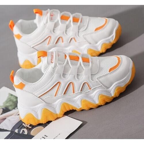 2020 Autumn New Womens Shoes White Shoes Korean Version of Thick-soled Womens Wave Shoes All-match Casual Sports Shoes