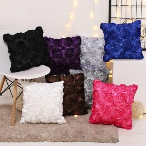 Newest Arrival 3D Rose Flower Satin Pillow Case Sofa Waist Throw Cushion Cover Home Decor New