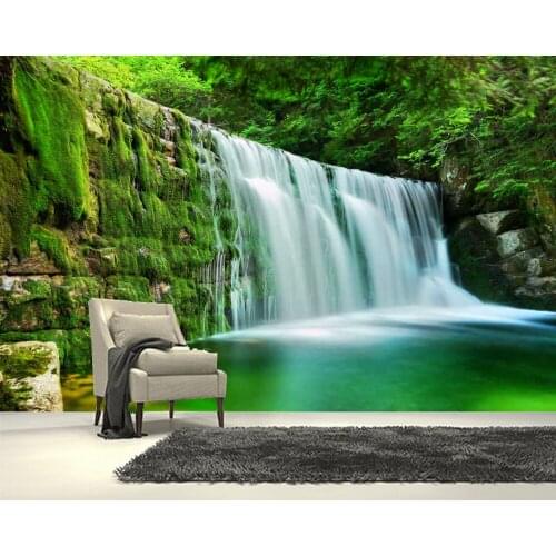 Papel de parede Emerald Lake Waterfall Forest Landscape natural landscape 3d wallpaper mural,living room bedroom home decor
