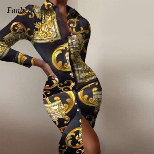 Elegant Turn-Down Collar Button Shirt Dress Fashion Pattern Slim Bodycon Dress Autumn Office Lady Long Sleeve Women Party Dress